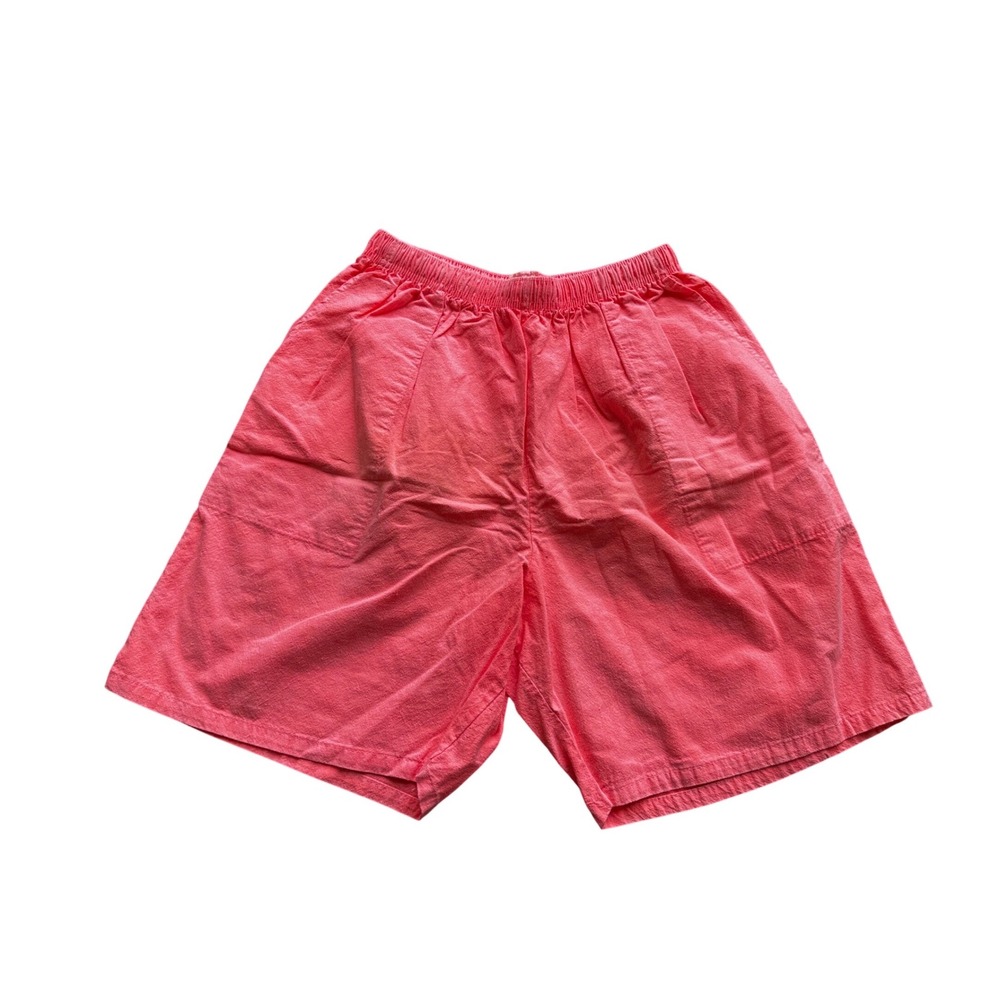 Vtg 90s Neon Coral Pink Cotton Elastic Waist Shorts Womens Medium Made‎ in USA